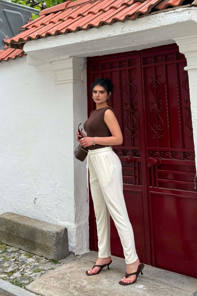 ONE COLOR TEXTURED WOMEN SWEATPANTS CREAM/KREM - 2