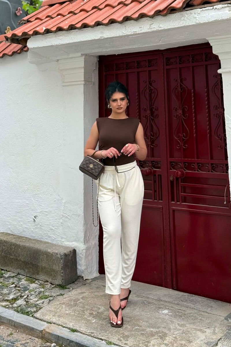 ONE COLOR TEXTURED WOMEN SWEATPANTS CREAM/KREM - 9