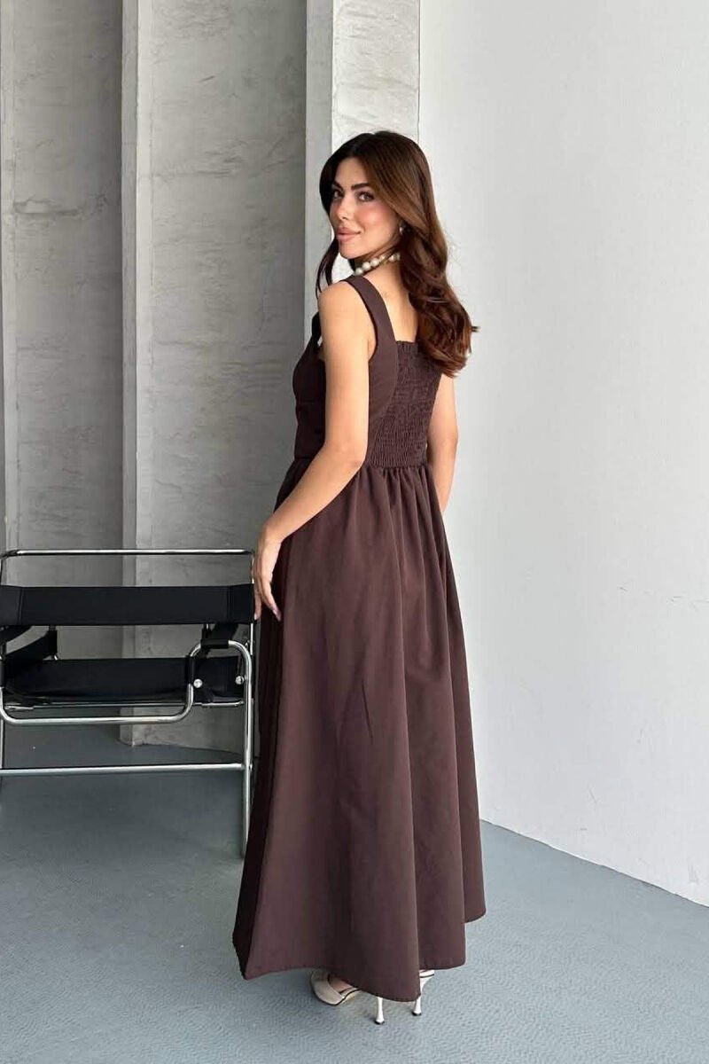 ONE COLOR THICK STRAPS LONG WOMEN DRESS BROWN/KAFE - 3