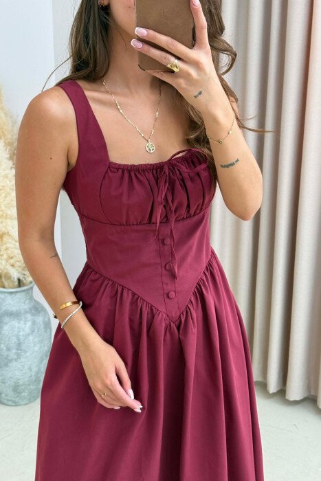 ONE COLOR THICK STRAPS LONG WOMEN DRESS BURGUNDY/VISHNJE - 2