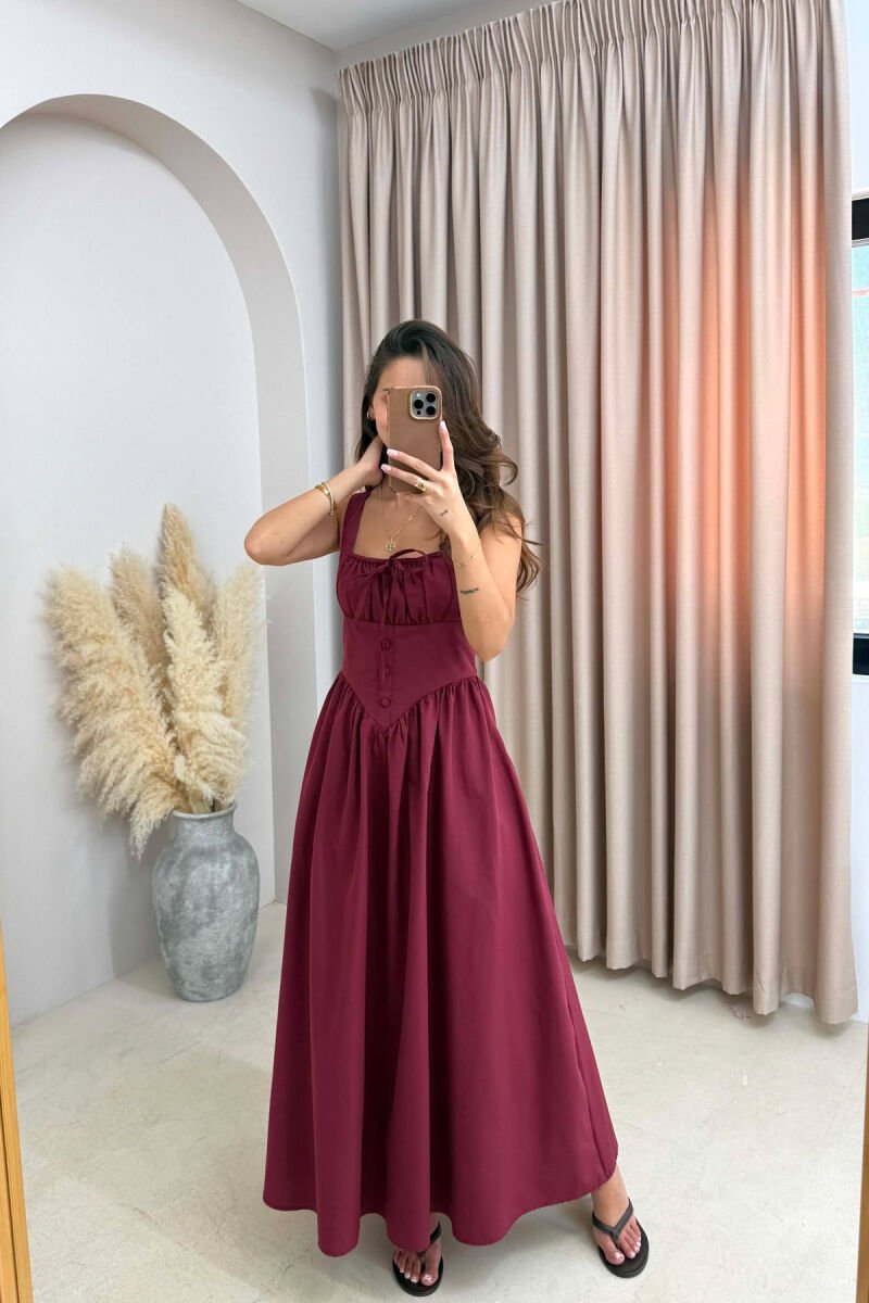 ONE COLOR THICK STRAPS LONG WOMEN DRESS BURGUNDY/VISHNJE - 3
