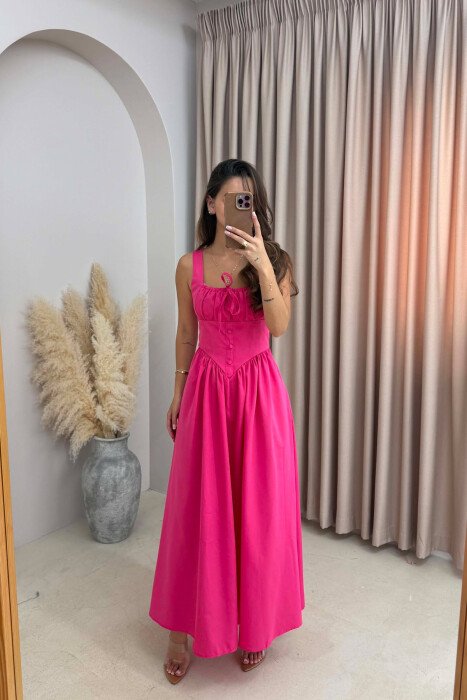 ONE COLOR THICK STRAPS LONG WOMEN DRESS FUCHSIA/CIKLAMI - KLAUDIO FASHION