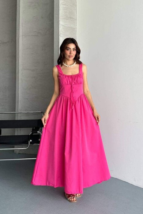 ONE COLOR THICK STRAPS LONG WOMEN DRESS FUCHSIA/CIKLAMI 