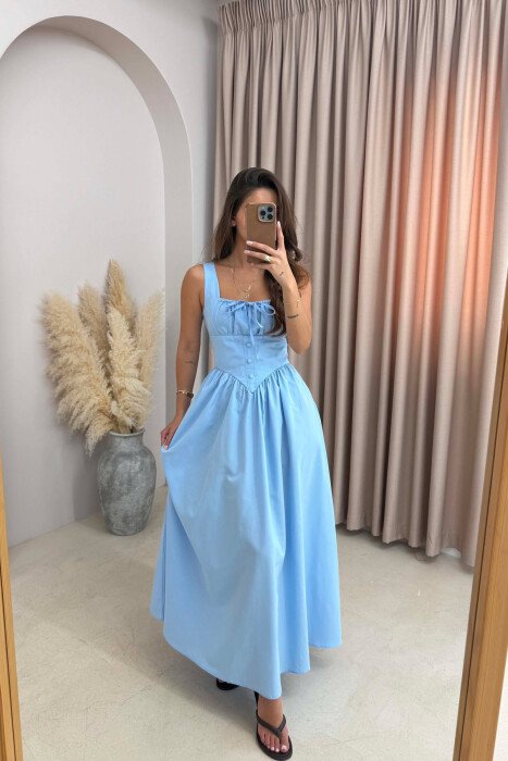 ONE COLOR THICK STRAPS LONG WOMEN DRESS LIGHTBLUE/BZ - KLAUDIO FASHION