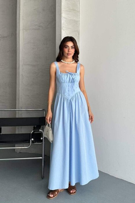 ONE COLOR THICK STRAPS LONG WOMEN DRESS LIGHTBLUE/BZ 