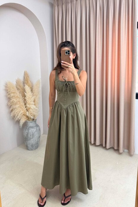 ONE COLOR THICK STRAPS LONG WOMEN DRESS OLIVE/ULLI - KLAUDIO FASHION
