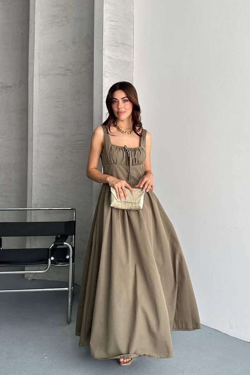 ONE COLOR THICK STRAPS LONG WOMEN DRESS OLIVE/ULLI - 1