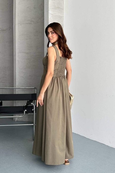 ONE COLOR THICK STRAPS LONG WOMEN DRESS OLIVE/ULLI - 3