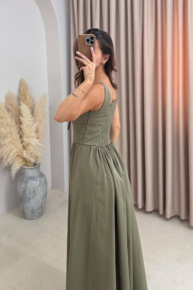 ONE COLOR THICK STRAPS LONG WOMEN DRESS OLIVE/ULLI - 3