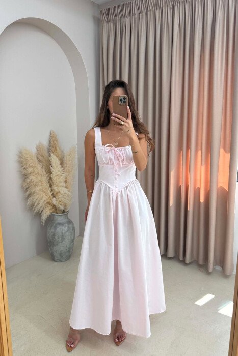 ONE COLOR THICK STRAPS LONG WOMEN DRESS PINK/ROZE - KLAUDIO FASHION