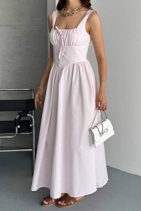 ONE COLOR THICK STRAPS LONG WOMEN DRESS PINK/ROZE - 2
