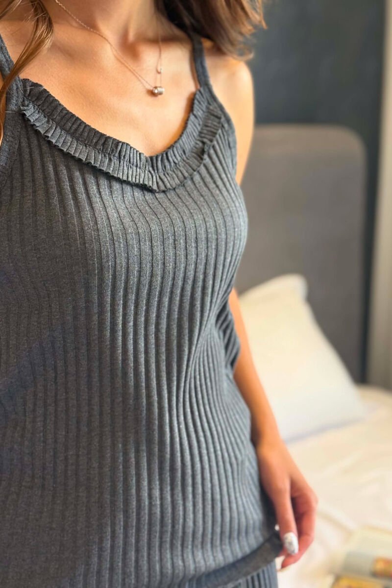 ONE COLOR THIN STRAP TANK TOP+SHORTS WOMEN PYJAMAS DARK GREY/GEE - 6