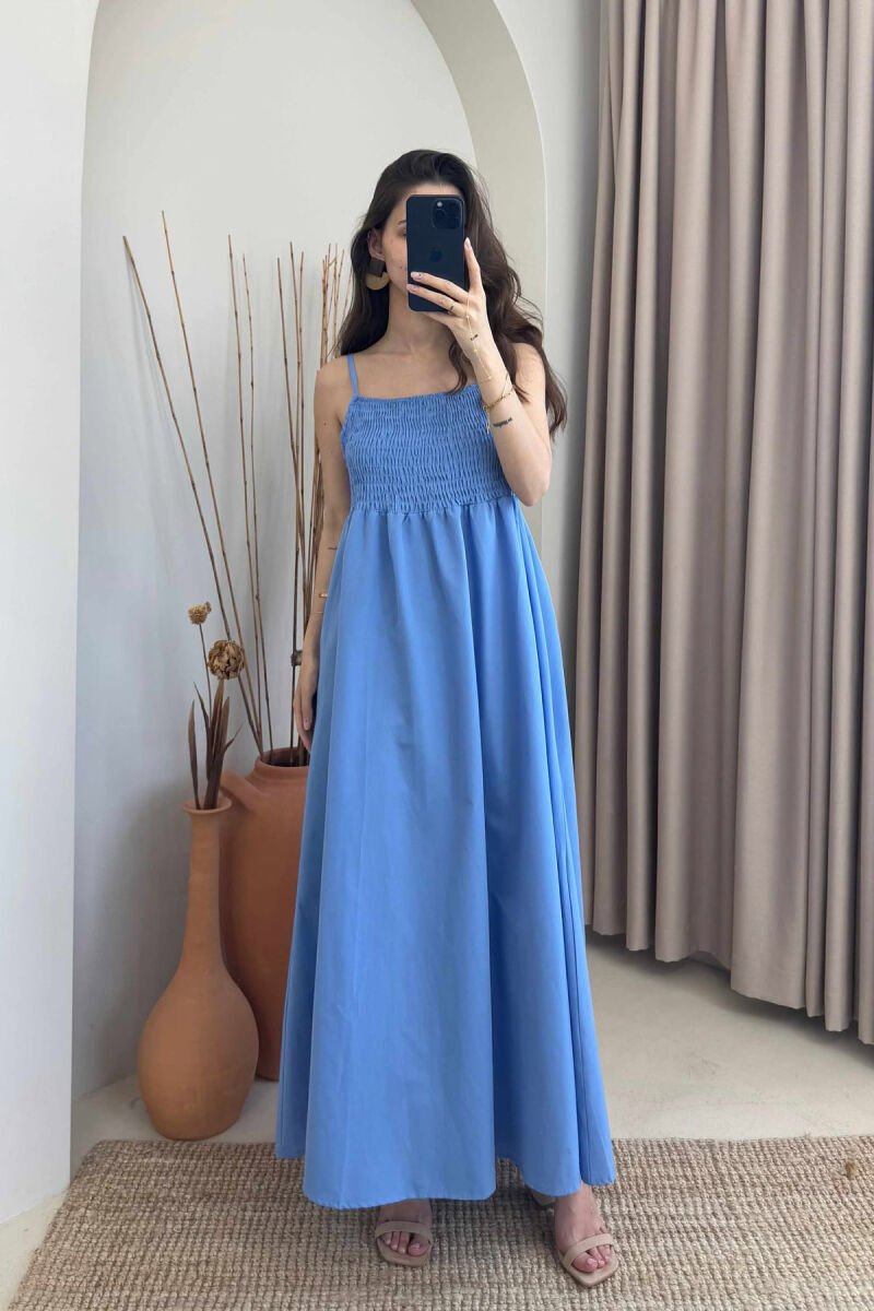 ONE COLOR THIN STRAPS LONG WOMEN DRESS LIGHTBLUE/BZ - 1
