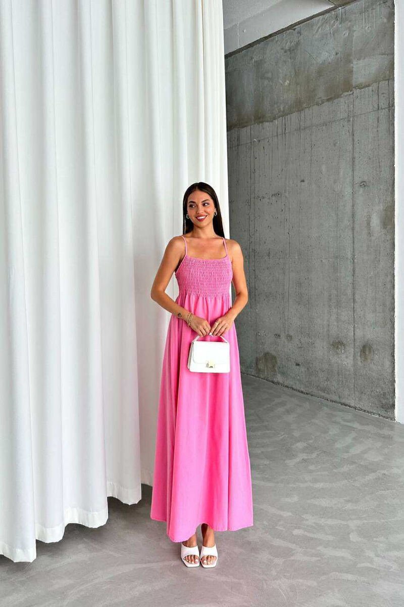 ONE COLOR THIN STRAPS LONG WOMEN DRESS PINK/ROZE - 1