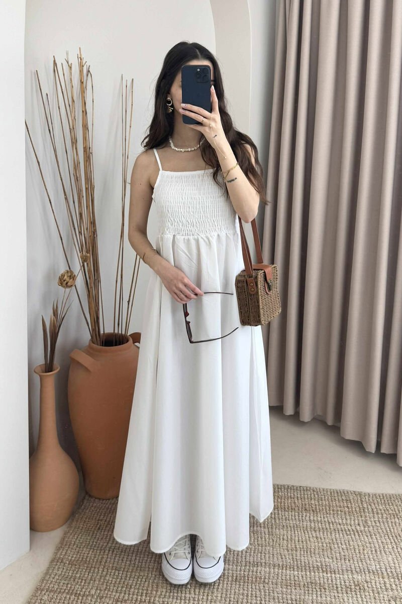 ONE COLOR THIN STRAPS LONG WOMEN DRESS WHITE-E BARDHE - 2