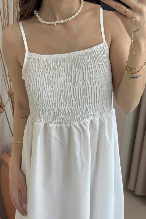 ONE COLOR THIN STRAPS LONG WOMEN DRESS WHITE-E BARDHE - 3