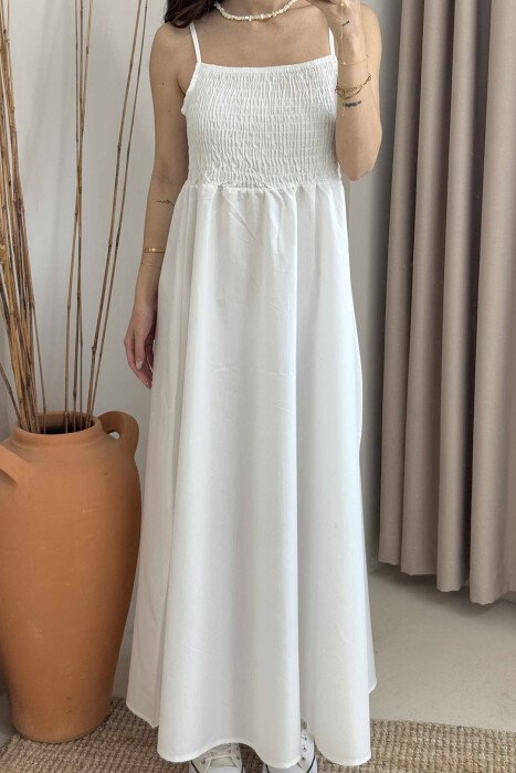 ONE COLOR THIN STRAPS LONG WOMEN DRESS WHITE-E BARDHE - 4