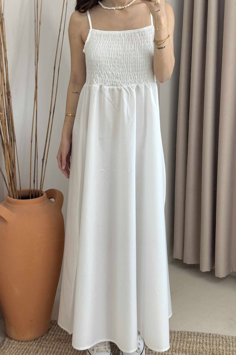 ONE COLOR THIN STRAPS LONG WOMEN DRESS WHITE-E BARDHE - 4