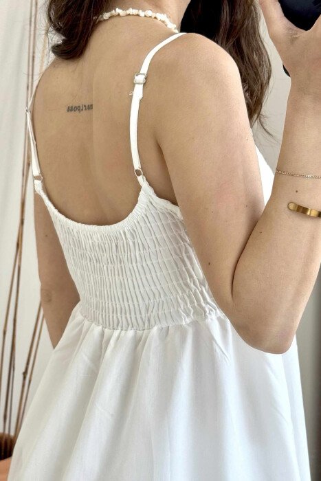 ONE COLOR THIN STRAPS LONG WOMEN DRESS WHITE-E BARDHE - 5