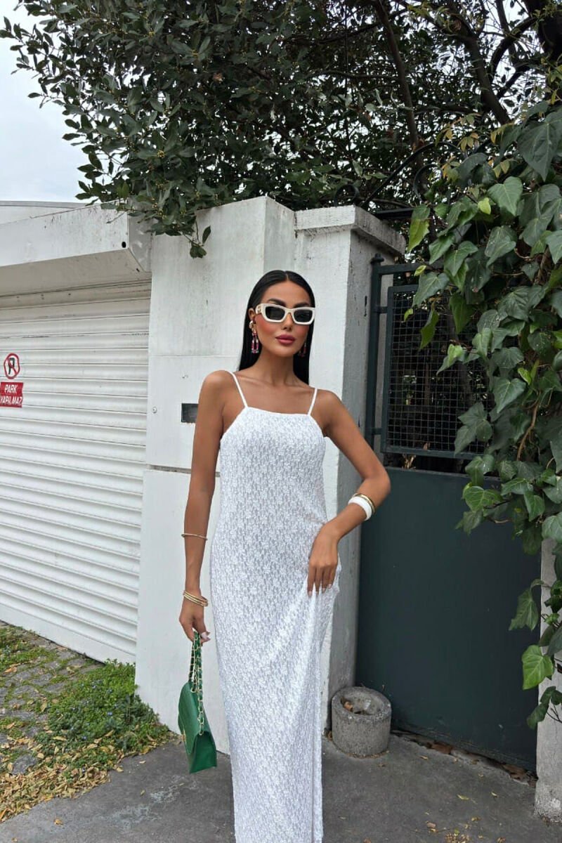 ONE COLOR THIN STRAPS LONG WOMEN DRESS WHITE-E BARDHE - 4