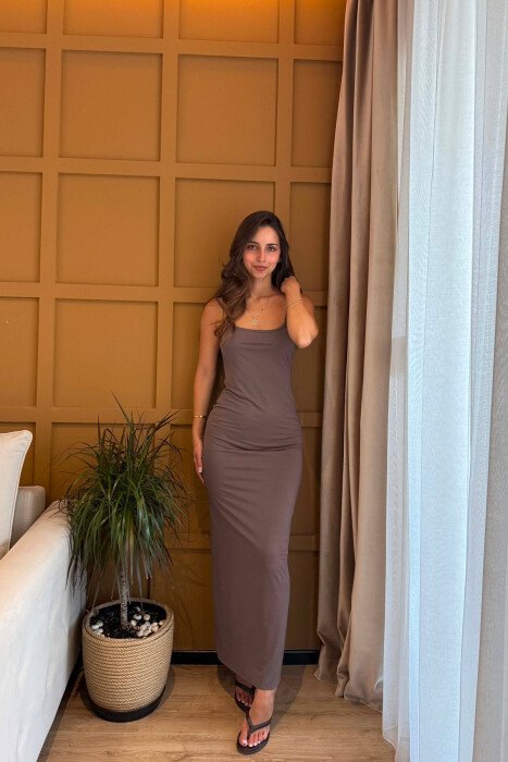 ONE COLOR THIN STRAPS OPEN BACK WOMAN DRESS DARK BEIGE/BEZHE ERRET 