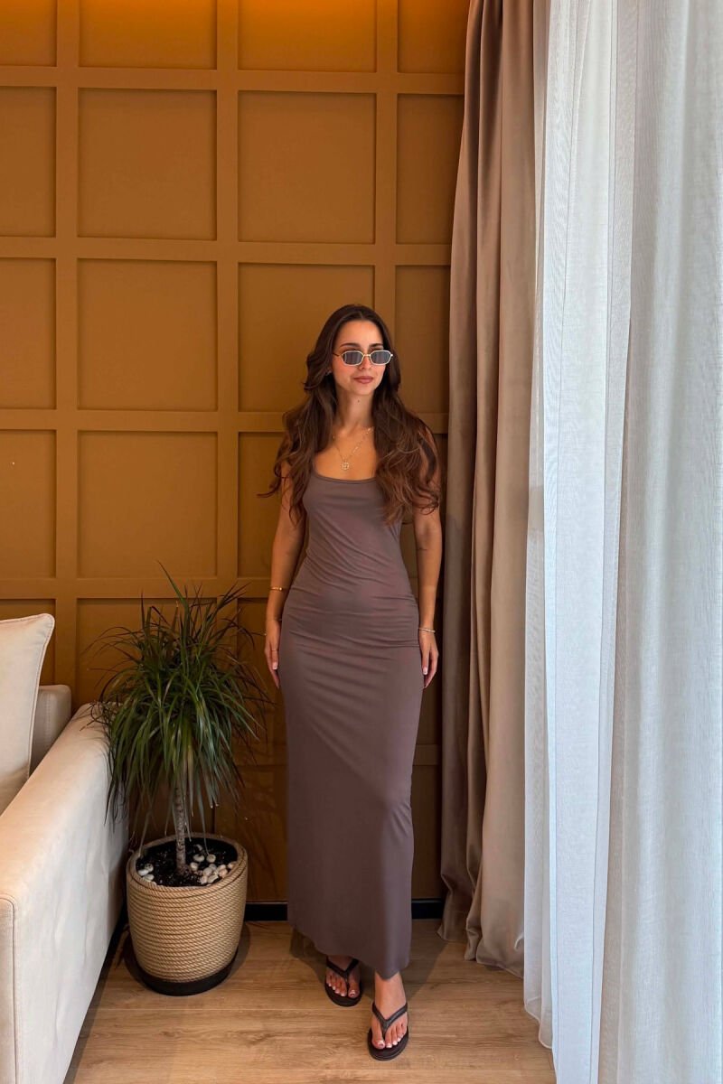 ONE COLOR THIN STRAPS OPEN BACK WOMAN DRESS DARK BEIGE/BEZHE ERRET - 4