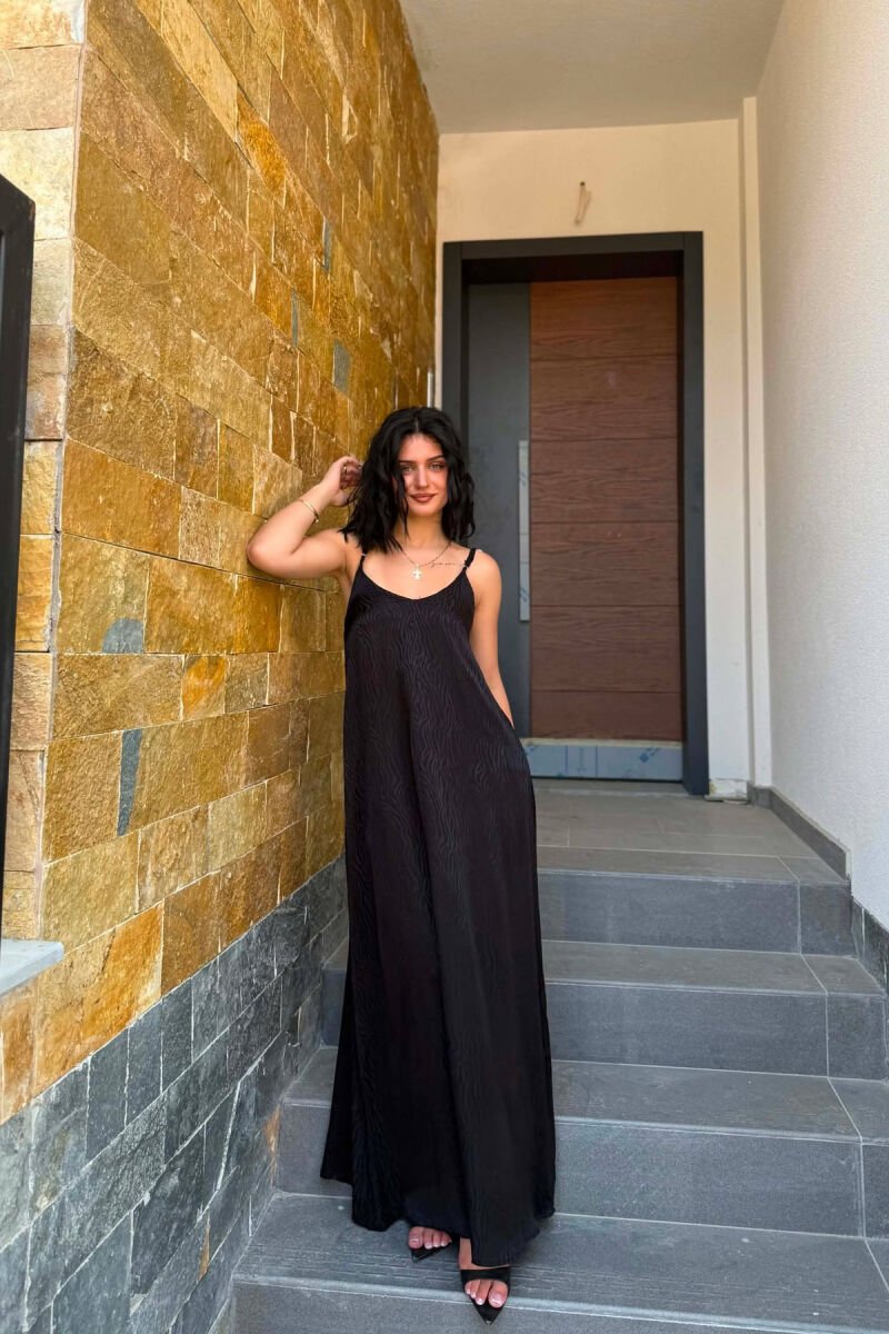 ONE COLOR THIN STRAPS SHINY WOMEN DRESS BLACK/ E ZEZE - 1