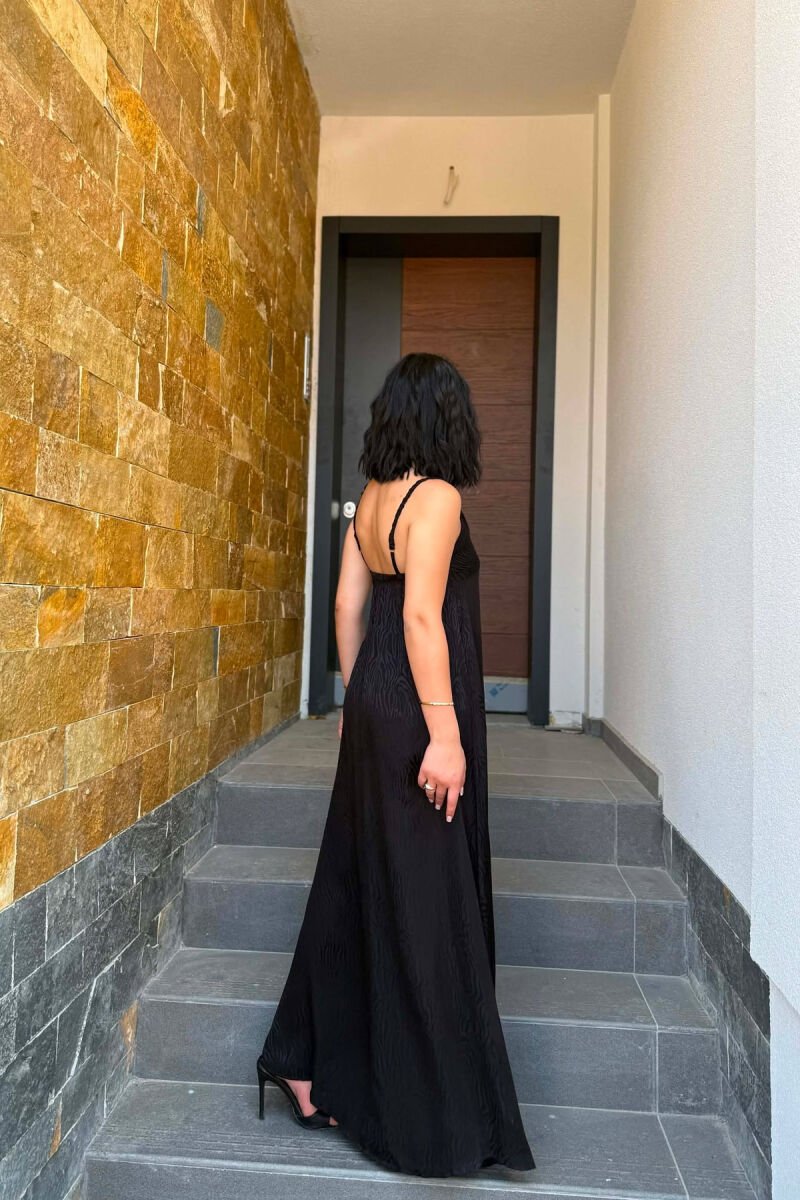 ONE COLOR THIN STRAPS SHINY WOMEN DRESS BLACK/ E ZEZE - 5