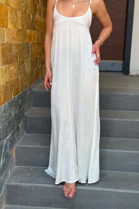 ONE COLOR THIN STRAPS SHINY WOMEN DRESS WHITE-E BARDHE - 2