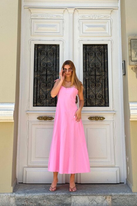 ONE COLOR THIN STRAPS WOMAN DRESS BABY PINK/ROZB - 3