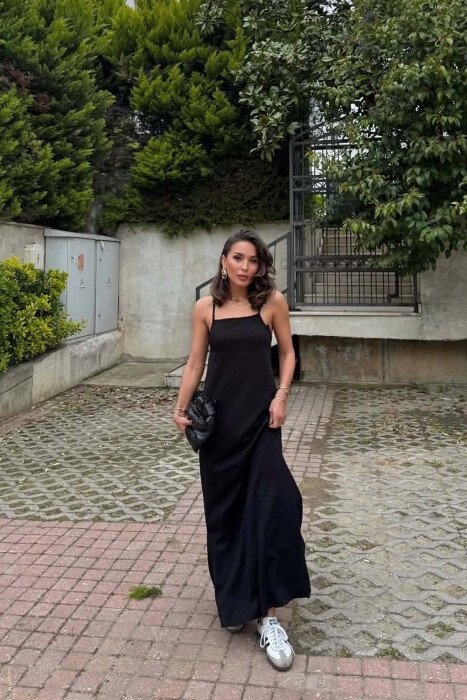 ONE COLOR THIN STRAPS WOMAN DRESS BLACK/ E ZEZE - KLAUDIO FASHION