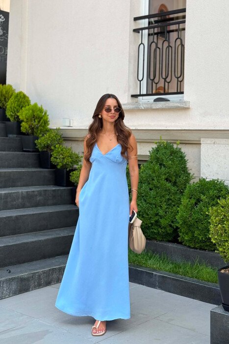 ONE COLOR THIN STRAPS WOMAN DRESS LIGHTBLUE/BZ - KLAUDIO FASHION