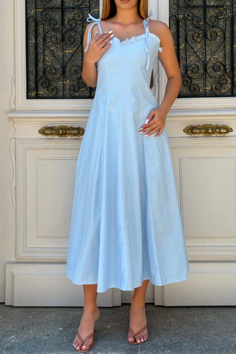 ONE COLOR THIN STRAPS WOMAN DRESS LIGHTBLUE/BZ - 2