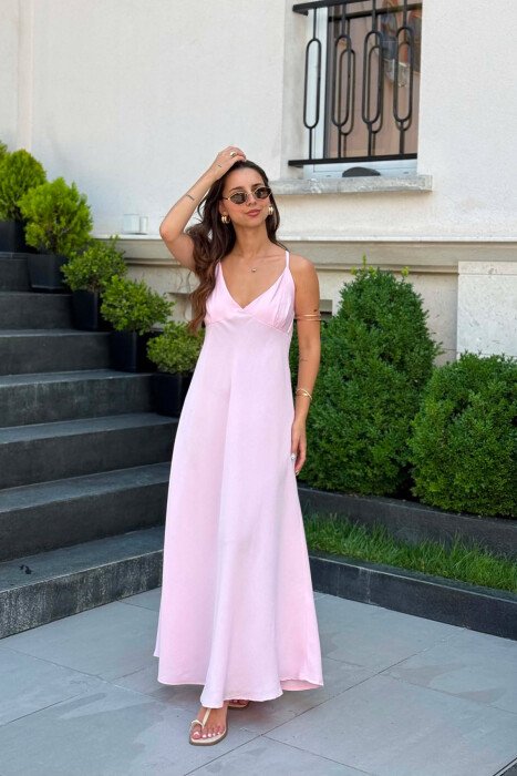 ONE COLOR THIN STRAPS WOMAN DRESS PINK/ROZE - 4