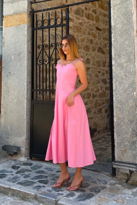 ONE COLOR THIN STRAPS WOMAN DRESS PINK/ROZE - 5