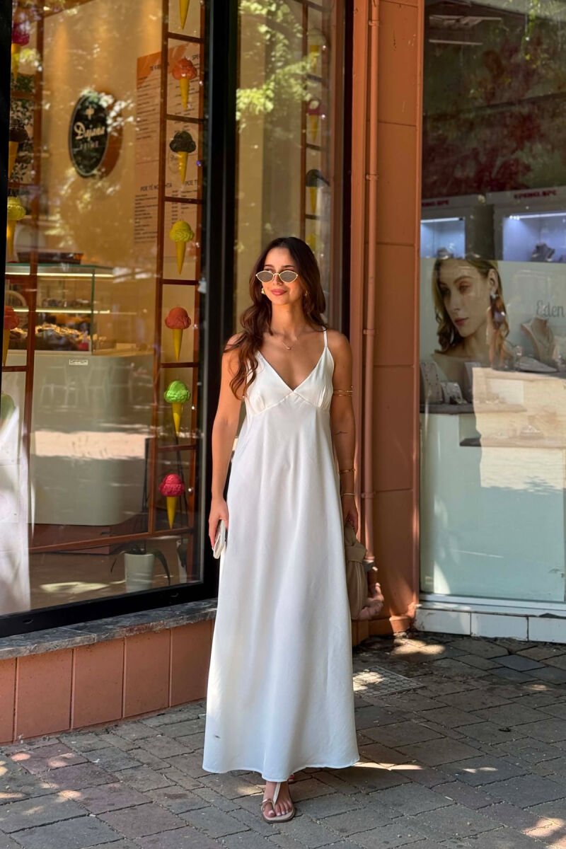 ONE COLOR THIN STRAPS WOMAN DRESS WHITE-E BARDHE - 2