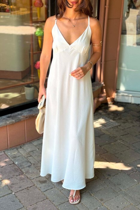 ONE COLOR THIN STRAPS WOMAN DRESS WHITE-E BARDHE - 4