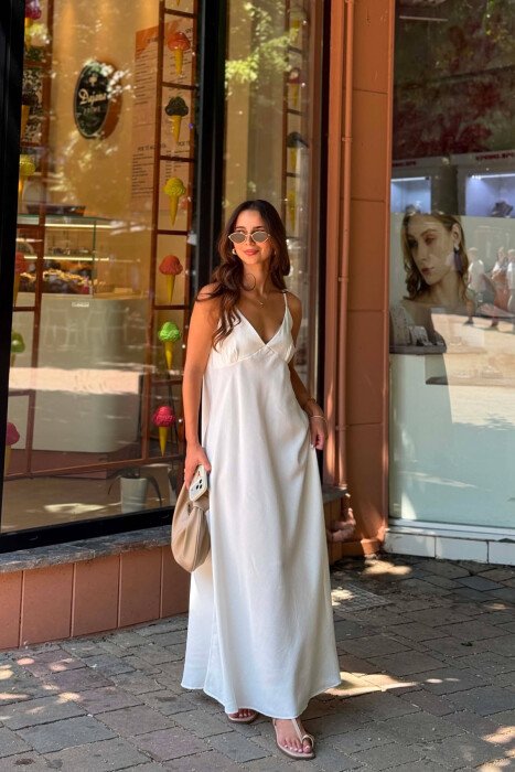 ONE COLOR THIN STRAPS WOMAN DRESS WHITE-E BARDHE - 5