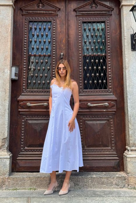 ONE COLOR THIN STRAPS WOMAN DRESS WHITE-E BARDHE - KLAUDIO FASHION