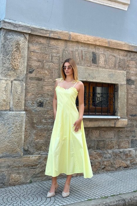 ONE COLOR THIN STRAPS WOMAN DRESS YELLOW/E VERDHE - 1