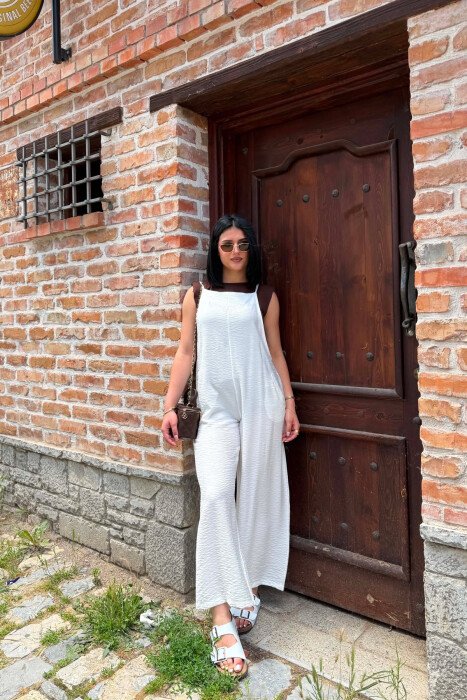 ONE COLOR THIN STRAPS WOMAN JUMPSUIT WHITE-E BARDHE - KLAUDIO FASHION