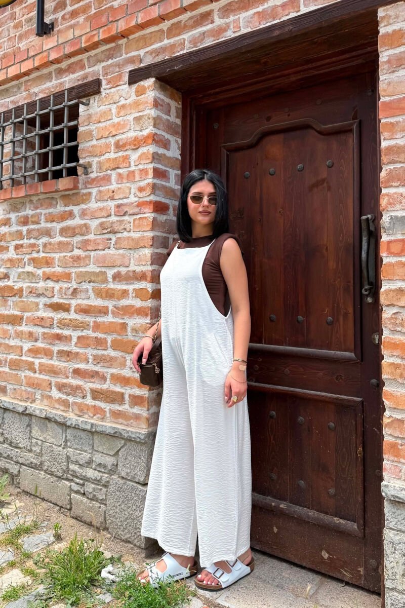 ONE COLOR THIN STRAPS WOMAN JUMPSUIT WHITE-E BARDHE - 2