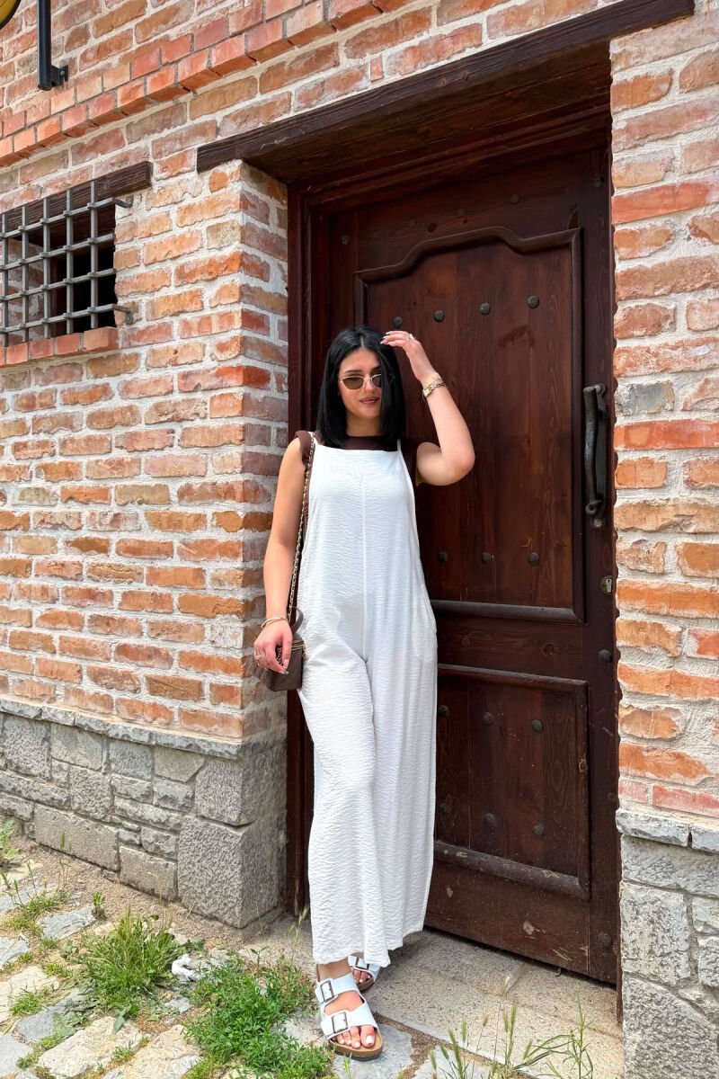 ONE COLOR THIN STRAPS WOMAN JUMPSUIT WHITE-E BARDHE - 5