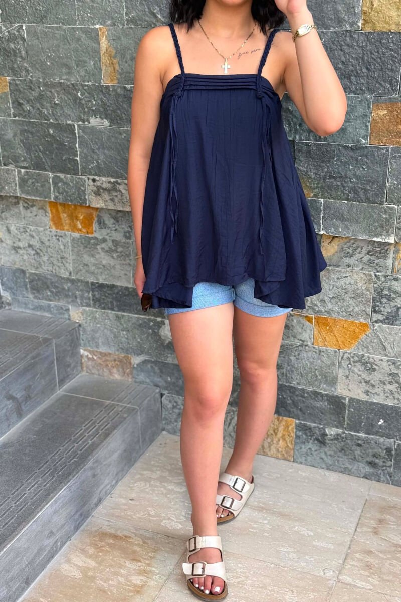 ONE COLOR THIN STRAPS WOMAN TANK TOP BLUE/BLU - 3