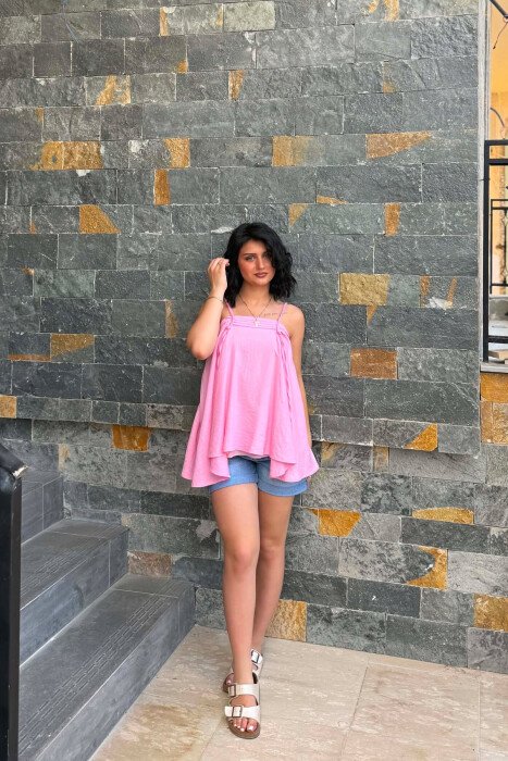 ONE COLOR THIN STRAPS WOMAN TANK TOP PINK/ROZE 