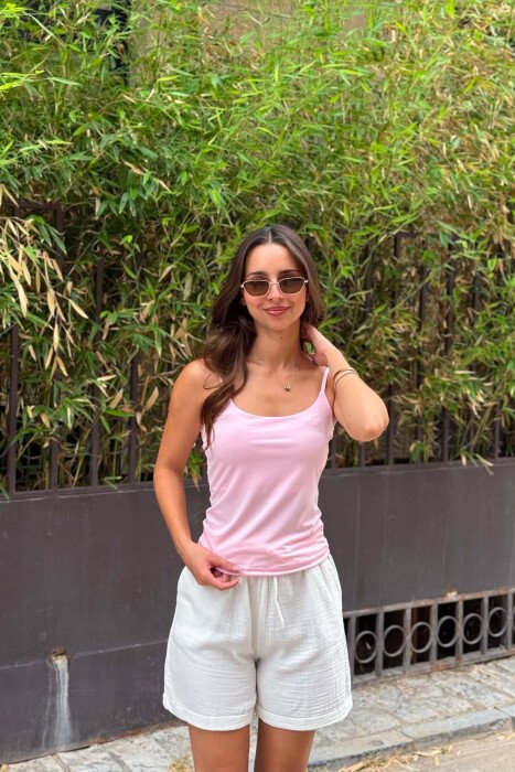 ONE COLOR THIN STRAPS WOMAN TANK TOP PINK/ROZE - 3