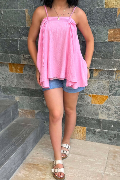ONE COLOR THIN STRAPS WOMAN TANK TOP PINK/ROZE - 3