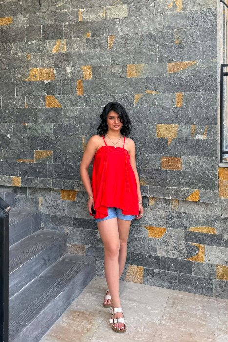 ONE COLOR THIN STRAPS WOMAN TANK TOP RED/E KUQE - 1