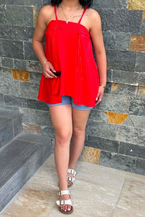 ONE COLOR THIN STRAPS WOMAN TANK TOP RED/E KUQE - 3