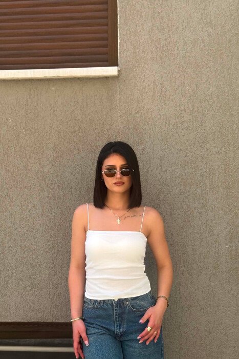 ONE COLOR THIN STRAPS WOMAN TANK TOP WHITE-E BARDHE - KLAUDIO FASHION